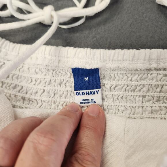 OLD NAVY Bustier Camisole Womens M White Tie Straps Smocked Back Linen Blend Bow - Picture 3 of 10